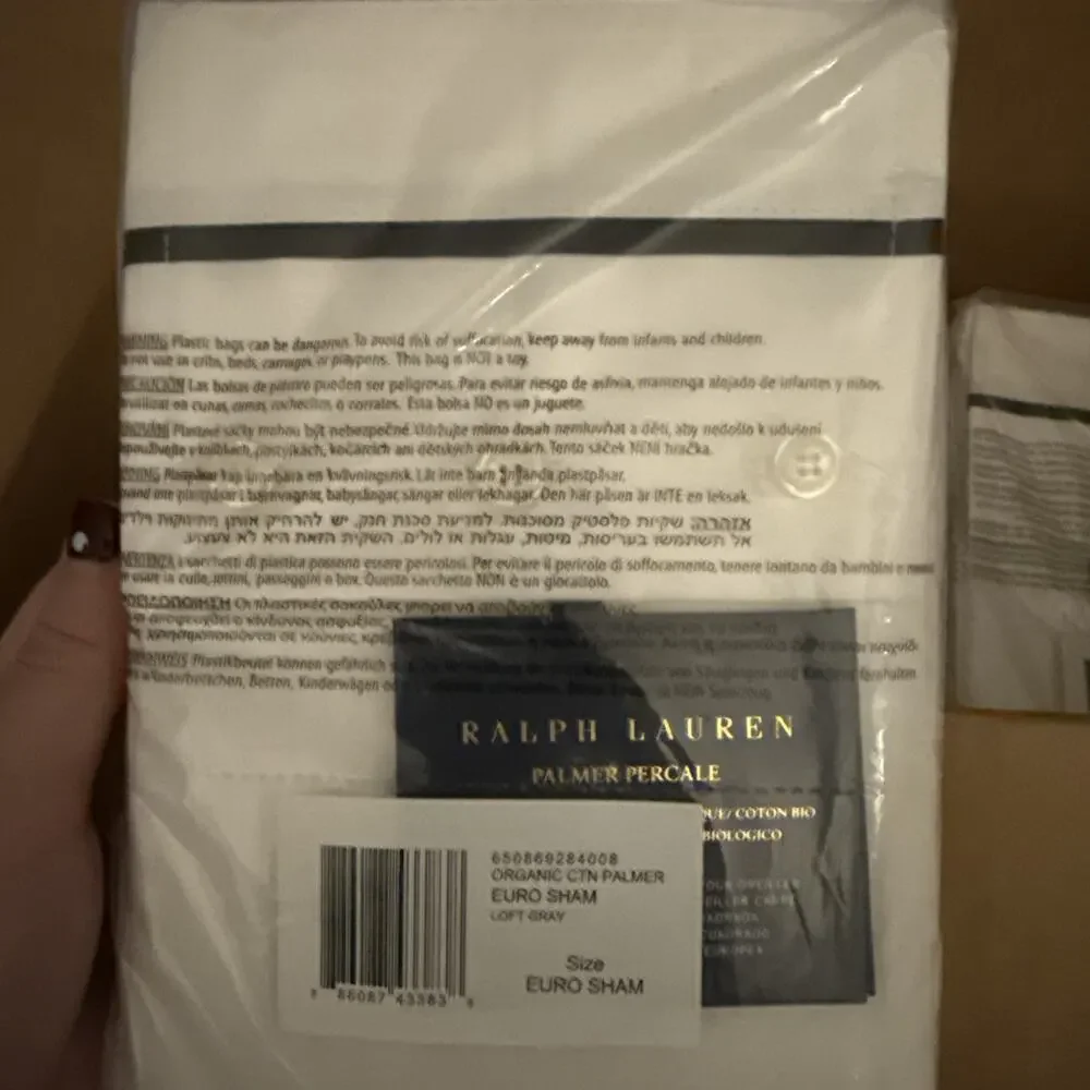 NWT Ralph Lauren Organic Cotton Palmer Euro Sham Loft Gray White Pillowcase